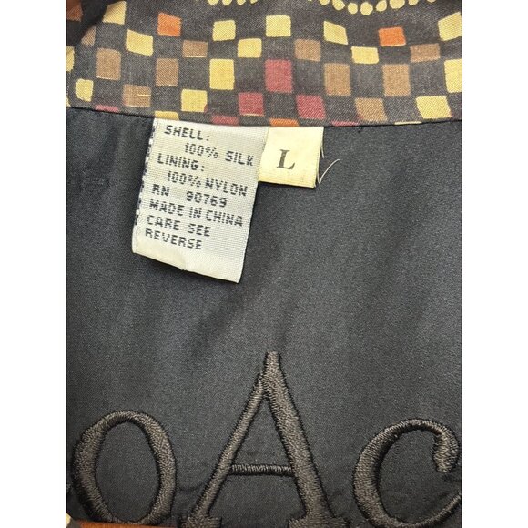 CoAco Vintage Silk Bomber Jacket L – Unisex Tribal Aztec Print Zip Up - Picture 6 of 12